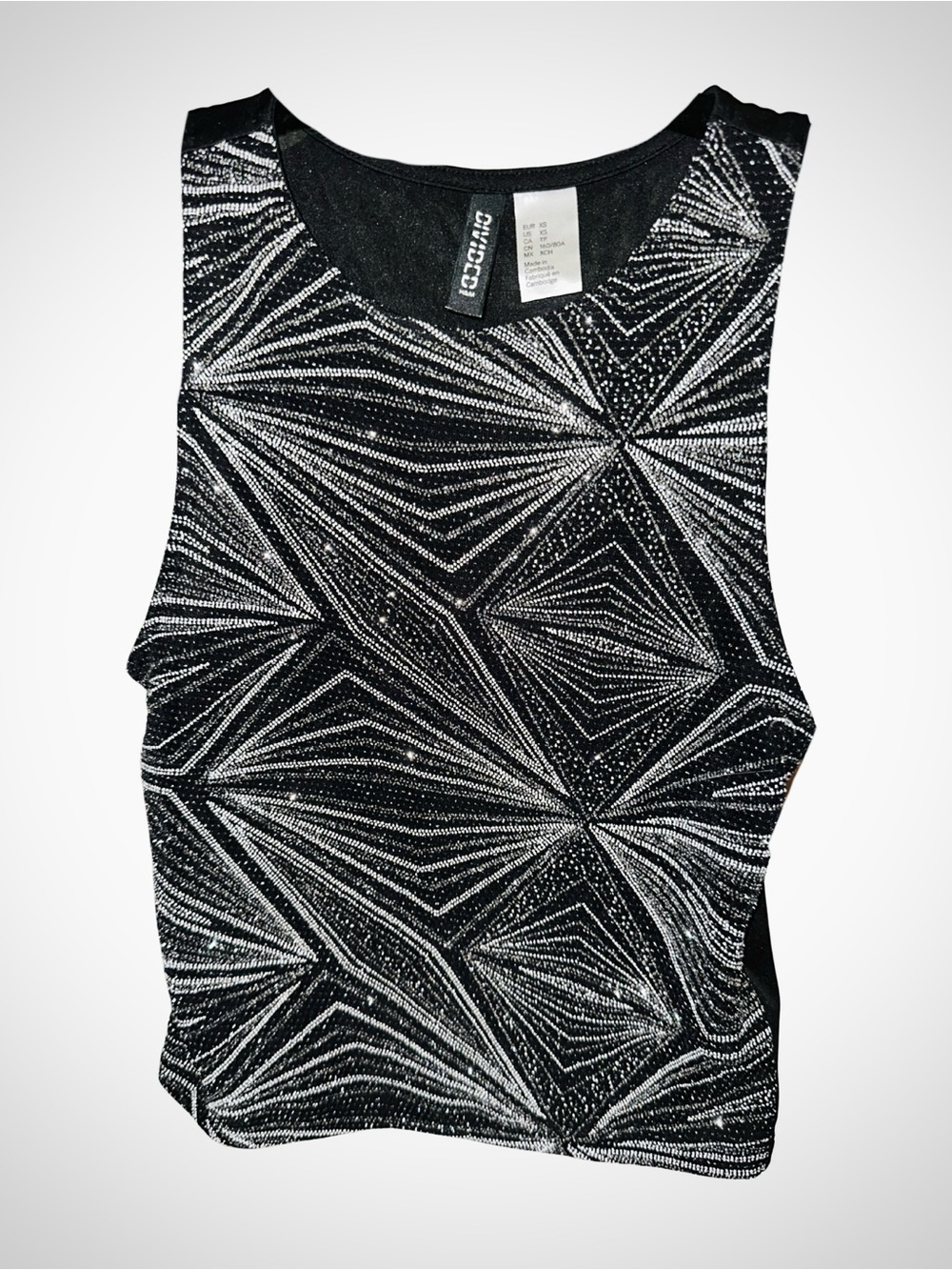H&M Divided Silver Sparkly Geometric High Neck Crop Top Size XS